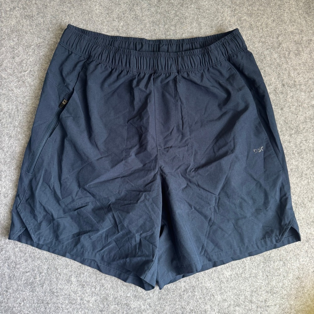 DSG Mens Athletic Stride Running Shorts S Navy Blue Elastic Waist Zipper Pocket